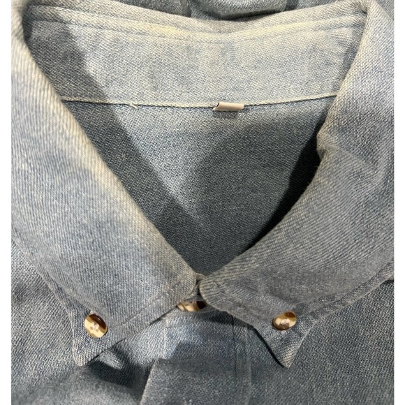Men's Size XL Blue Denim Shirt Button Down Collared Short Sleeve Chevron Texaco - Picture 4 of 7